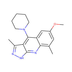 COc1cc(C)c2nc3[nH]nc(C)c3c(N3CCCCC3)c2c1 ZINC000073165695