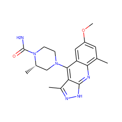 COc1cc(C)c2nc3[nH]nc(C)c3c(N3CCN(C(N)=O)[C@@H](C)C3)c2c1 ZINC000068206238