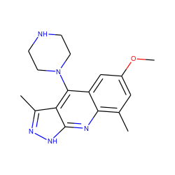 COc1cc(C)c2nc3[nH]nc(C)c3c(N3CCNCC3)c2c1 ZINC000073164532