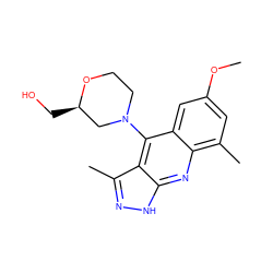 COc1cc(C)c2nc3[nH]nc(C)c3c(N3CCO[C@H](CO)C3)c2c1 ZINC000073222301