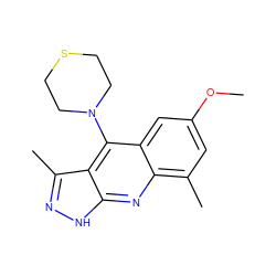 COc1cc(C)c2nc3[nH]nc(C)c3c(N3CCSCC3)c2c1 ZINC000073165701