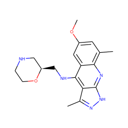 COc1cc(C)c2nc3[nH]nc(C)c3c(NC[C@@H]3CNCCO3)c2c1 ZINC000073196882