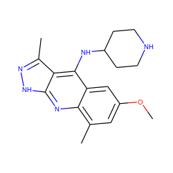 COc1cc(C)c2nc3[nH]nc(C)c3c(NC3CCNCC3)c2c1 ZINC000068206233