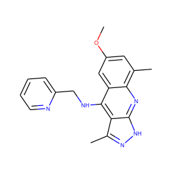 COc1cc(C)c2nc3[nH]nc(C)c3c(NCc3ccccn3)c2c1 ZINC000073196877