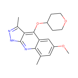 COc1cc(C)c2nc3[nH]nc(C)c3c(OC3CCOCC3)c2c1 ZINC000073167801