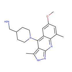 COc1cc(C)c2nc3n[nH]c(C)c3c(N3CCC(CN)CC3)c2c1 ZINC000073195812