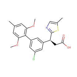 COc1cc(C)cc(OC)c1-c1cc(Cl)cc([C@H](CC(=O)O)c2ncc(C)s2)c1 ZINC001772641270