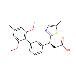 COc1cc(C)cc(OC)c1-c1cccc([C@H](CC(=O)O)c2ncc(C)s2)c1 ZINC001772649212