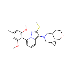 COc1cc(C)cc(OC)c1-c1cccc2c(N(CC3CCOCC3)CC3CC3)c(SC)nn12 ZINC000084740102