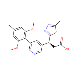 COc1cc(C)cc(OC)c1-c1cncc([C@H](CC(=O)O)c2nnc(C)o2)c1 ZINC001772580196