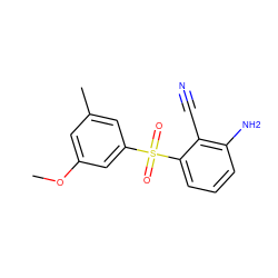 COc1cc(C)cc(S(=O)(=O)c2cccc(N)c2C#N)c1 ZINC000000020473