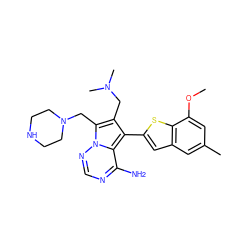 COc1cc(C)cc2cc(-c3c(CN(C)C)c(CN4CCNCC4)n4ncnc(N)c34)sc12 ZINC000220094750