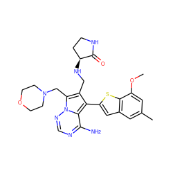 COc1cc(C)cc2cc(-c3c(CN[C@H]4CCNC4=O)c(CN4CCOCC4)n4ncnc(N)c34)sc12 ZINC000218072716