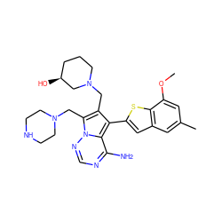 COc1cc(C)cc2cc(-c3c(CN4CCC[C@H](O)C4)c(CN4CCNCC4)n4ncnc(N)c34)sc12 ZINC000220094846