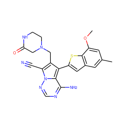 COc1cc(C)cc2cc(-c3c(CN4CCNC(=O)C4)c(C#N)n4ncnc(N)c34)sc12 ZINC000218063859