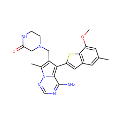 COc1cc(C)cc2cc(-c3c(CN4CCNC(=O)C4)c(C)n4ncnc(N)c34)sc12 ZINC000217839873