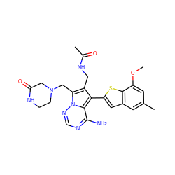 COc1cc(C)cc2cc(-c3c(CNC(C)=O)c(CN4CCNC(=O)C4)n4ncnc(N)c34)sc12 ZINC000217847535