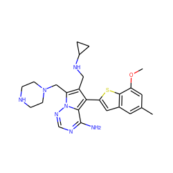 COc1cc(C)cc2cc(-c3c(CNC4CC4)c(CN4CCNCC4)n4ncnc(N)c34)sc12 ZINC000220392999