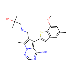 COc1cc(C)cc2cc(-c3c(CNCC(C)(C)O)c(C)n4ncnc(N)c34)sc12 ZINC000217836095