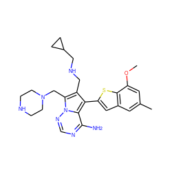 COc1cc(C)cc2cc(-c3c(CNCC4CC4)c(CN4CCNCC4)n4ncnc(N)c34)sc12 ZINC000220393095