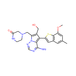 COc1cc(C)cc2cc(-c3c(CO)c(CN4CCNC(=O)C4)n4ncnc(N)c34)sc12 ZINC000207345653