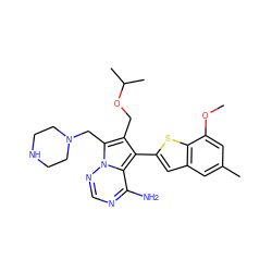 COc1cc(C)cc2cc(-c3c(COC(C)C)c(CN4CCNCC4)n4ncnc(N)c34)sc12 ZINC000217848922