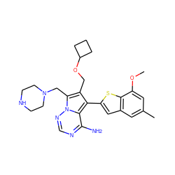 COc1cc(C)cc2cc(-c3c(COC4CCC4)c(CN4CCNCC4)n4ncnc(N)c34)sc12 ZINC000207345783