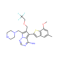 COc1cc(C)cc2cc(-c3c(COCC(F)(F)F)c(CN4CCNCC4)n4ncnc(N)c34)sc12 ZINC000218080702