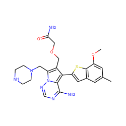 COc1cc(C)cc2cc(-c3c(COCC(N)=O)c(CN4CCNCC4)n4ncnc(N)c34)sc12 ZINC000207349248