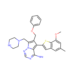 COc1cc(C)cc2cc(-c3c(COc4ccccc4)c(CN4CCNCC4)n4ncnc(N)c34)sc12 ZINC000218085349