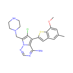 COc1cc(C)cc2cc(-c3c(Cl)c(CN4CCNCC4)n4ncnc(N)c34)sc12 ZINC000215530298