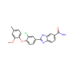 COc1cc(C)ccc1Oc1ccc(-c2nc3ccc(C(N)=O)cc3[nH]2)cc1Cl ZINC000034341545