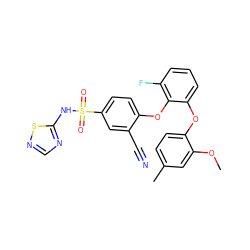COc1cc(C)ccc1Oc1cccc(F)c1Oc1ccc(S(=O)(=O)Nc2ncns2)cc1C#N ZINC000095584363