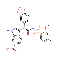 COc1cc(C)ccc1S(=O)(=O)NC(=O)[C@H](c1ccc2c(c1)OCO2)c1cn(C)c2cc(C(=O)O)ccc12 ZINC000001487555