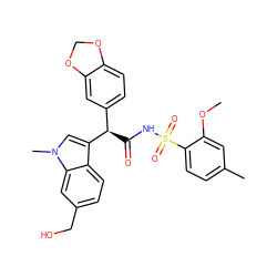 COc1cc(C)ccc1S(=O)(=O)NC(=O)[C@H](c1ccc2c(c1)OCO2)c1cn(C)c2cc(CO)ccc12 ZINC000001487556