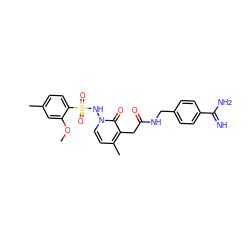 COc1cc(C)ccc1S(=O)(=O)Nn1ccc(C)c(CC(=O)NCc2ccc(C(=N)N)cc2)c1=O ZINC000029040393