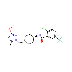 COc1cc(C)n(C[C@H]2CC[C@H](NC(=O)c3cc(C(F)(F)F)ccc3Cl)CC2)n1 ZINC000261074833