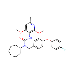 COc1cc(C)nc(OC)c1NC(=O)N(Cc1ccc(Oc2ccc(F)cc2)cc1)C1CCCCCC1 ZINC000013781730