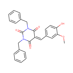 COc1cc(C=C2C(=O)N(Cc3ccccc3)C(=O)N(Cc3ccccc3)C2=O)ccc1O ZINC000299860680