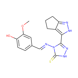 COc1cc(C=Nn2c(-c3[nH]nc4c3CCC4)n[nH]c2=S)ccc1O ZINC000254747153