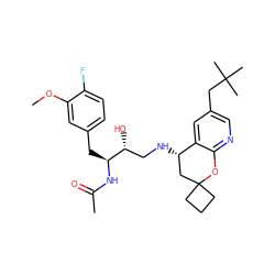 COc1cc(C[C@H](NC(C)=O)[C@H](O)CN[C@H]2CC3(CCC3)Oc3ncc(CC(C)(C)C)cc32)ccc1F ZINC000095574267