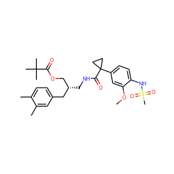 COc1cc(C2(C(=O)NC[C@@H](COC(=O)C(C)(C)C)Cc3ccc(C)c(C)c3)CC2)ccc1NS(C)(=O)=O ZINC000014973303