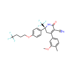 COc1cc(C2=C(C#N)C(=O)N[C@](c3ccc(OCCCC(F)(F)F)cc3)(C(F)(F)F)C2)ccc1C ZINC001772608401