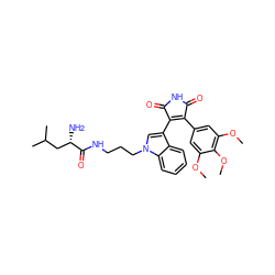 COc1cc(C2=C(c3cn(CCCNC(=O)[C@@H](N)CC(C)C)c4ccccc34)C(=O)NC2=O)cc(OC)c1OC ZINC000200626296