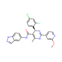 COc1cc(C2=N[C@H](c3ccc(Cl)cc3F)C(C(=O)Nc3ccc4[nH]ncc4c3)=C(C)N2)ccn1 ZINC000038211693