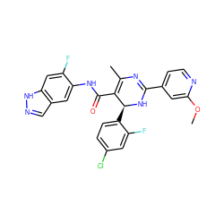 COc1cc(C2=NC(C)=C(C(=O)Nc3cc4cn[nH]c4cc3F)[C@H](c3ccc(Cl)cc3F)N2)ccn1 ZINC000040937503