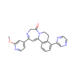 COc1cc(C2=NCC(=O)N3CCc4c(cccc4-c4cnccn4)C3=C2)ccn1 ZINC000149202986