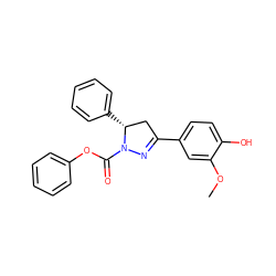 COc1cc(C2=NN(C(=O)Oc3ccccc3)[C@H](c3ccccc3)C2)ccc1O ZINC000653737613