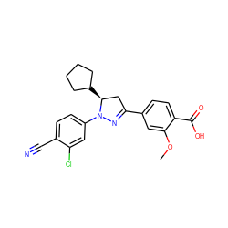 COc1cc(C2=NN(c3ccc(C#N)c(Cl)c3)[C@@H](C3CCCC3)C2)ccc1C(=O)O ZINC000058563744