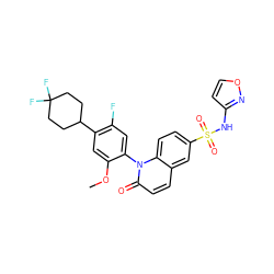 COc1cc(C2CCC(F)(F)CC2)c(F)cc1-n1c(=O)ccc2cc(S(=O)(=O)Nc3ccon3)ccc21 ZINC001772646376